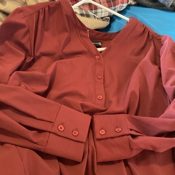 Ryan Wythe button up sleeve navy burnt red mid button up v neck tunic shirt 16 - Picture 10 of 15